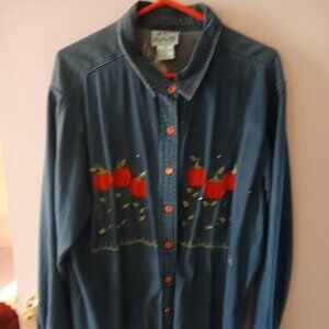 Quacker Factory woman's denim Fall shirt with pumpkins 1X